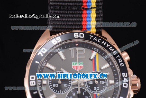 Tag Heuer Formula 1. James Hunt Miyota Quartz Rose Gold Case with Grey Dial Stick/Arabic Numeral Markers and Black Nylon Strap - Click Image to Close